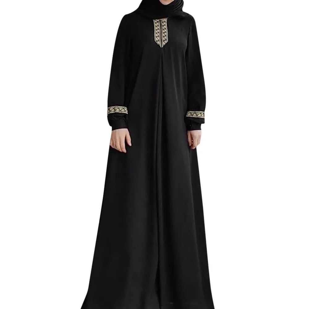 Women's Oversized Loose Printed Muslim Long Dresses Casual Long Sleeved Ramadan Prayer Outfit Islamic Dubai Turkish Modest Abaya