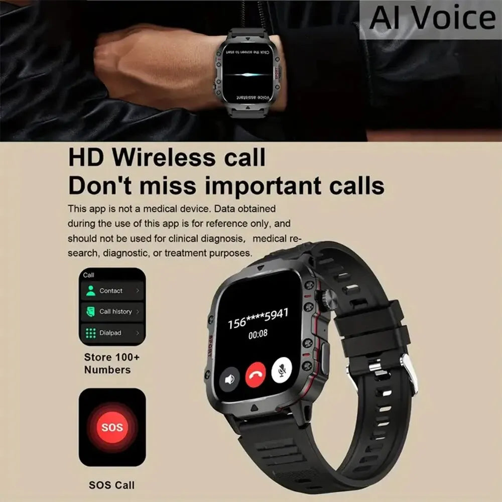 2024 Men's Smart Watch Bluetooth Call AI Voice 100+ Sport Modes 420mAh Big Battery Sports Waterproof Smart Watch for Android IOS