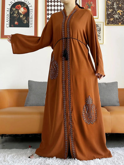 2024 Summer Women Elegant Dresses Dubai Party Outfits Long Sleeve Chiffon Dashiki Muslim Women Robe Open African Abaya Clothing