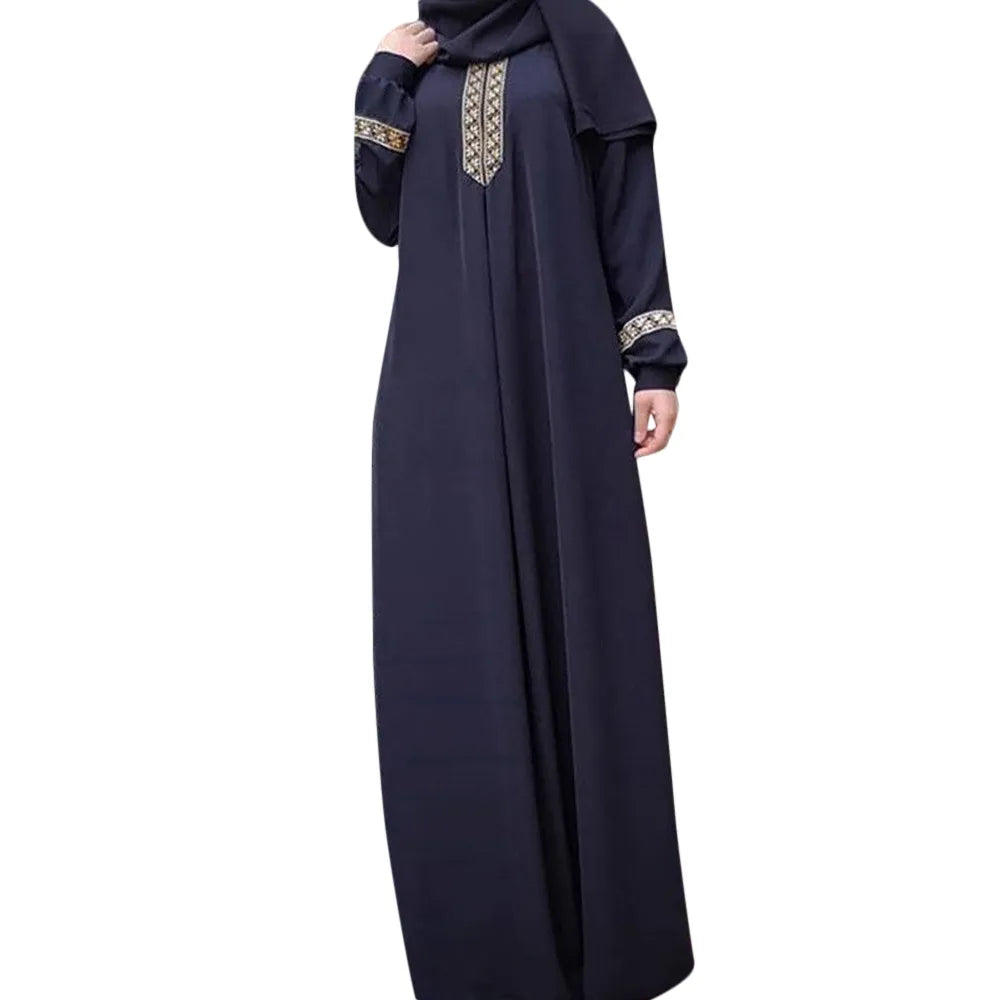 Women's Oversized Loose Printed Muslim Long Dresses Casual Long Sleeved Ramadan Prayer Outfit Islamic Dubai Turkish Modest Abaya