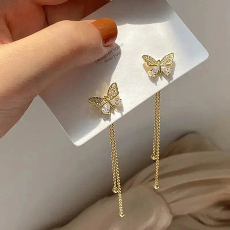 Shiny Zircon Ribbon Tassel Drop Earrings For Women Korean Style Pearl Earrings Inlaid Zircon Bow Earrings Rhinestone Ear Jewelry