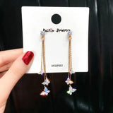 Shiny Zircon Ribbon Tassel Drop Earrings For Women Korean Style Pearl Earrings Inlaid Zircon Bow Earrings Rhinestone Ear Jewelry