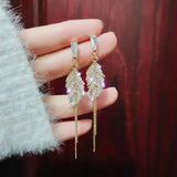 Shiny Zircon Ribbon Tassel Drop Earrings For Women Korean Style Pearl Earrings Inlaid Zircon Bow Earrings Rhinestone Ear Jewelry