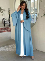 Siskakia Muslim Open Kimono Abaya For Moroccan Women Fashion Ruffle Sleeve Arab Dubai Clothing Jalabiyat Turkey Soft Gulf Robe