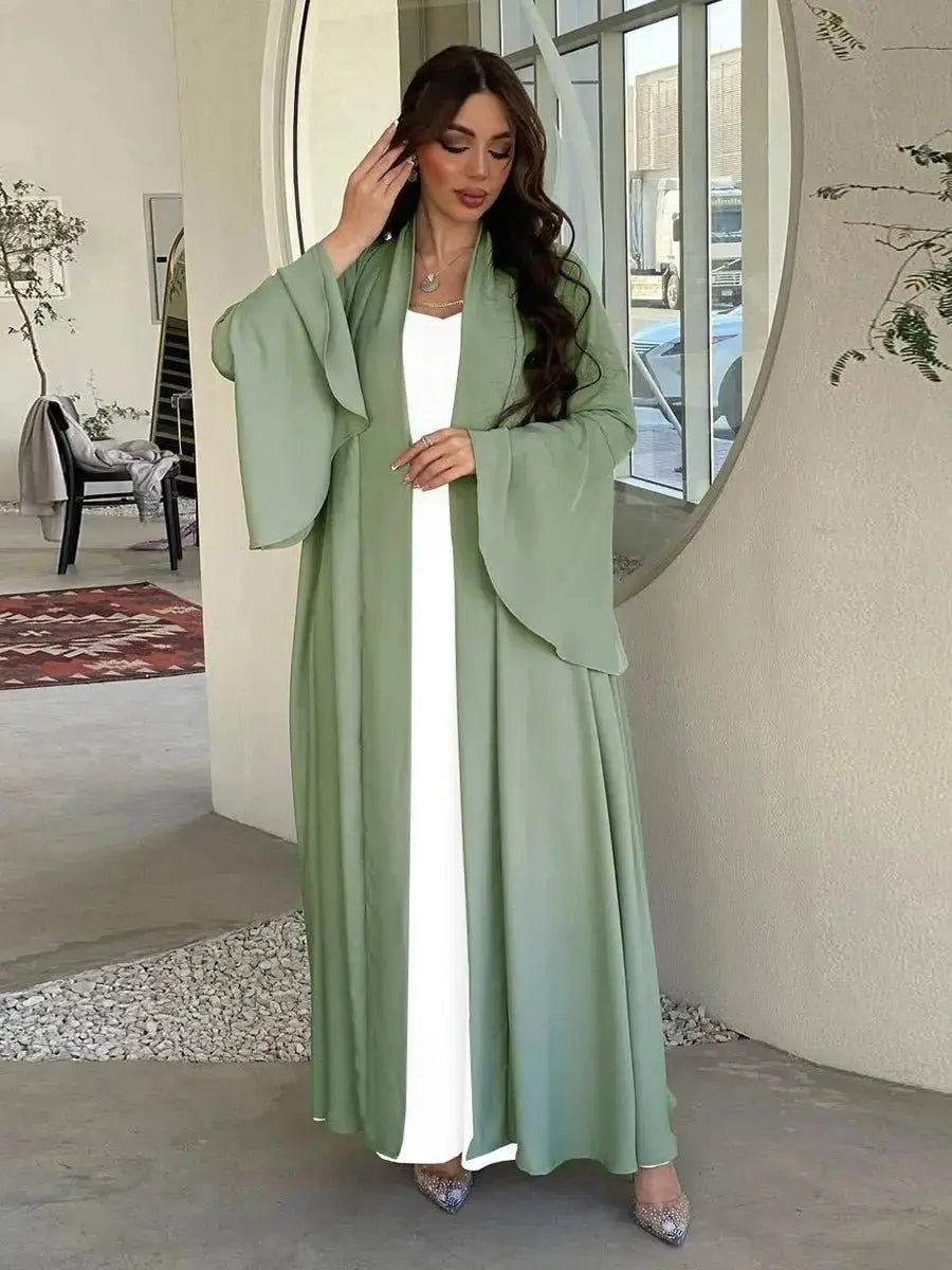 Siskakia Muslim Open Kimono Abaya For Moroccan Women Fashion Ruffle Sleeve Arab Dubai Clothing Jalabiyat Turkey Soft Gulf Robe - haalish