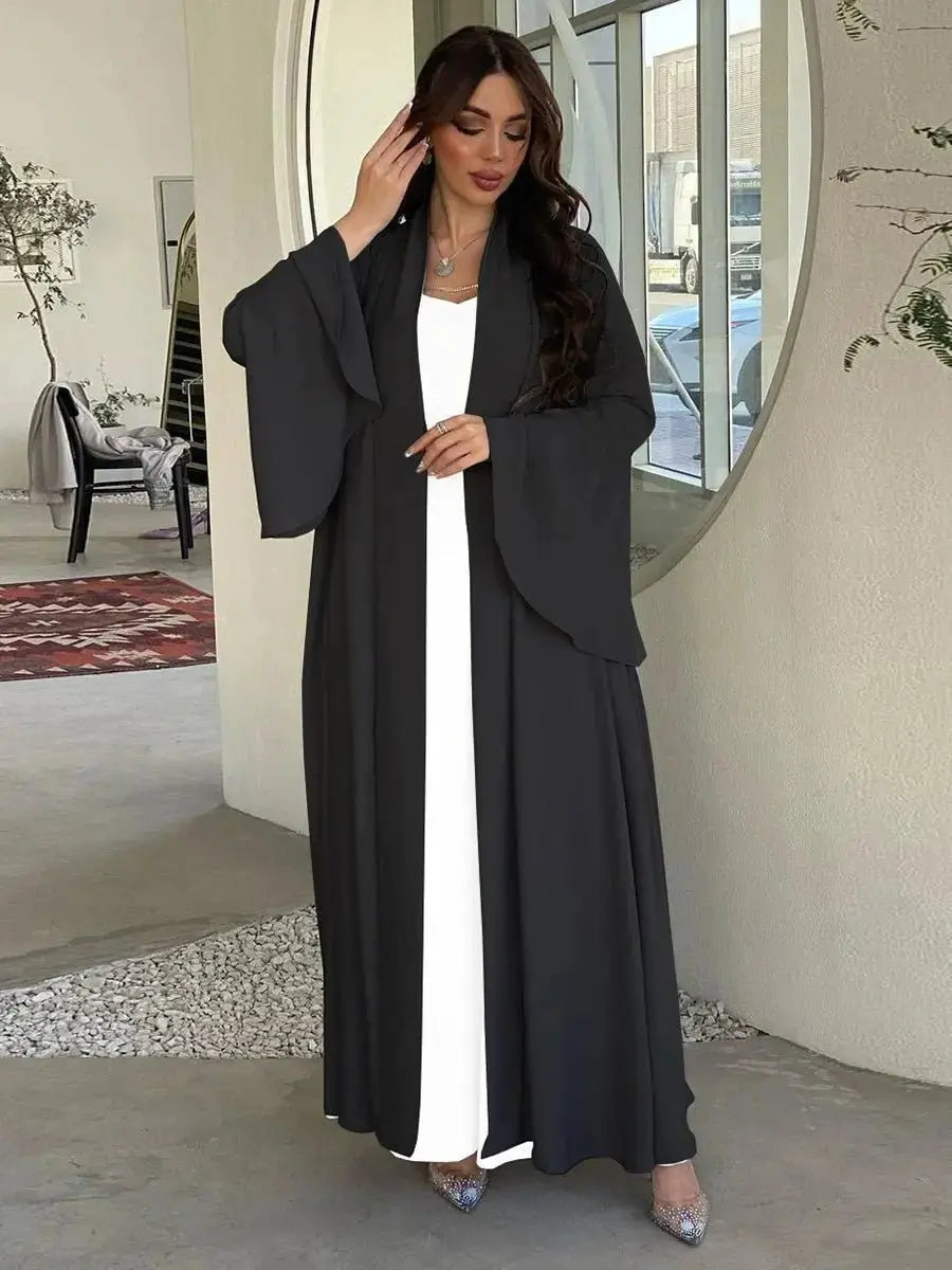 Siskakia Muslim Open Kimono Abaya For Moroccan Women Fashion Ruffle Sleeve Arab Dubai Clothing Jalabiyat Turkey Soft Gulf Robe - haalish