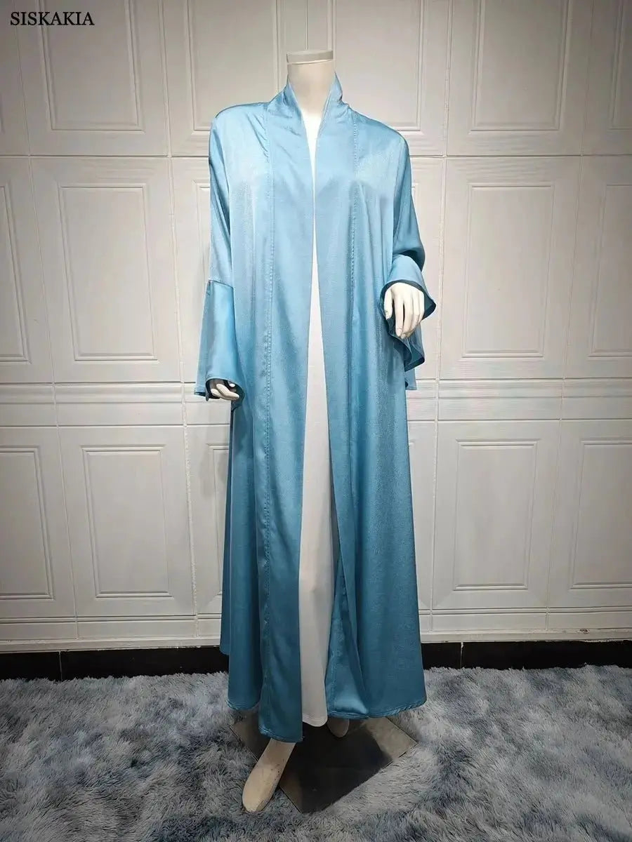 Siskakia Muslim Open Kimono Abaya For Moroccan Women Fashion Ruffle Sleeve Arab Dubai Clothing Jalabiyat Turkey Soft Gulf Robe - haalish