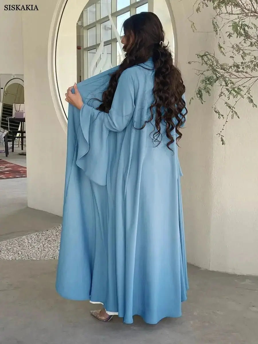 Siskakia Muslim Open Kimono Abaya For Moroccan Women Fashion Ruffle Sleeve Arab Dubai Clothing Jalabiyat Turkey Soft Gulf Robe