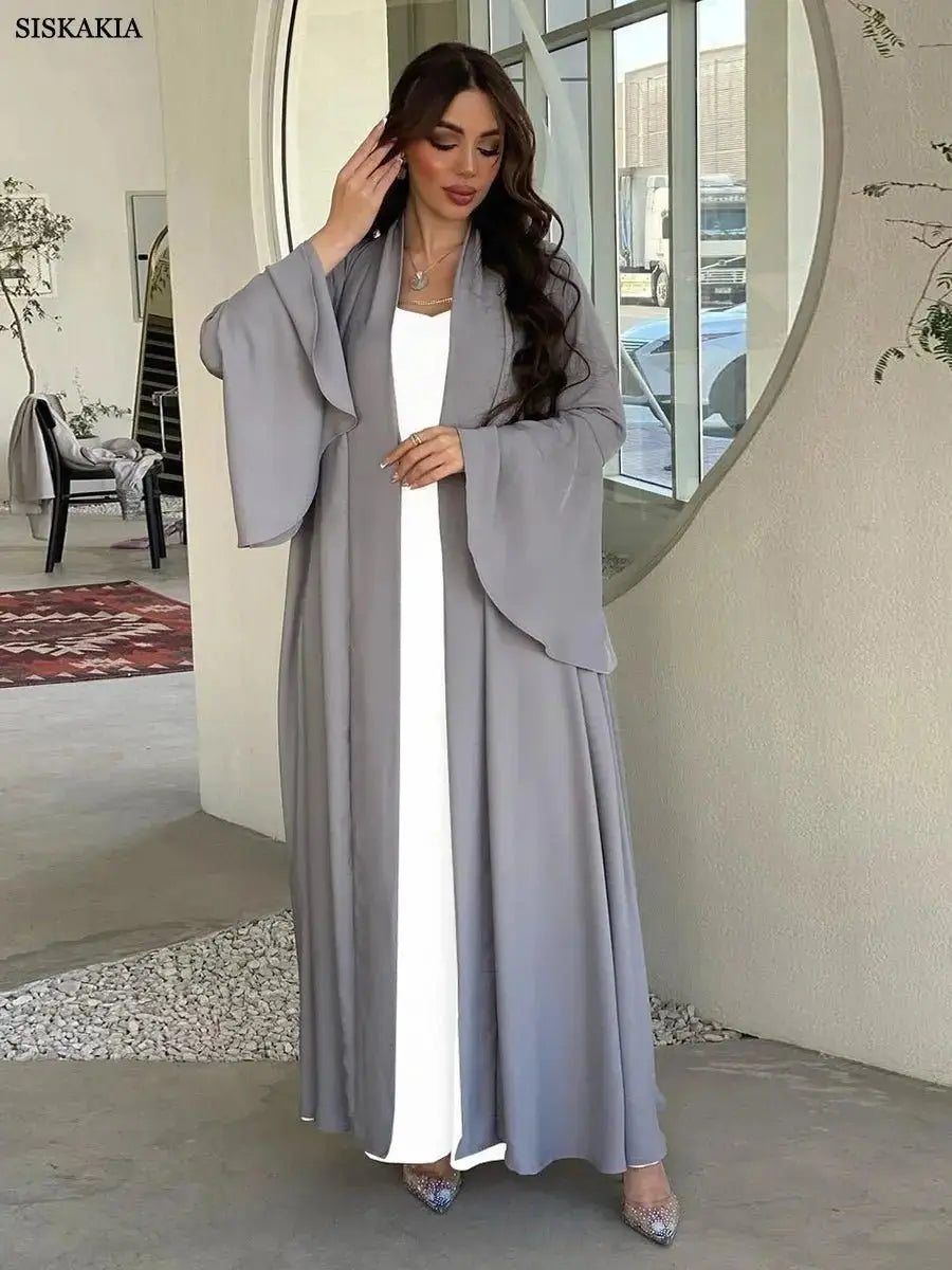 Siskakia Muslim Open Kimono Abaya For Moroccan Women Fashion Ruffle Sleeve Arab Dubai Clothing Jalabiyat Turkey Soft Gulf Robe