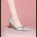 Size 35-41 Golden Heel Bow Design High Heels Light Green Stiletto Pumps Fashion Sexy Women Heels Shoes - haalish