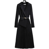 Spring Autumn Women's Dresses 2024 New Fashion Suit Collar Stitching Fake Two-Piece Elegant Lady Office Long Dress Vestidos