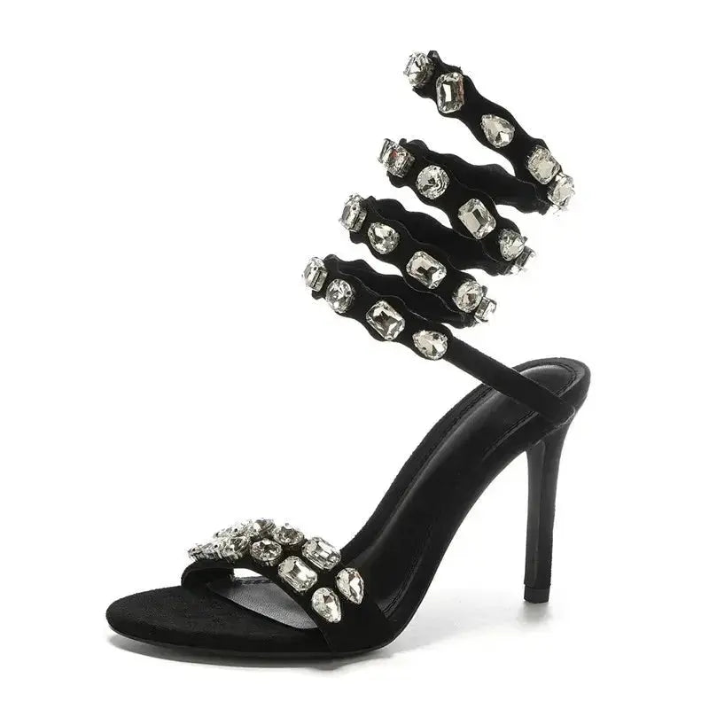 Star style Luxury Crystal Embellished Wraparound Women Sandals Stiletto High heels Gladiator Sandals Summer Wedding Prom Shoes - haalish