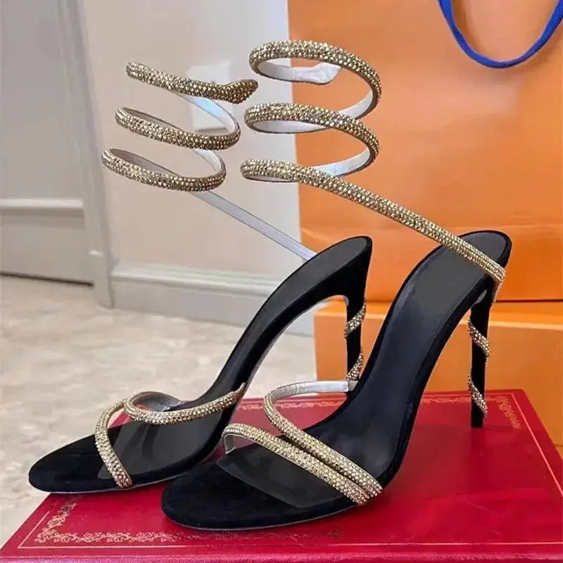 Star style Luxury Crystal Snake Coiled Women Sandals Sexy Stiletto High heels Gladiator Sandals Summer Fashion Party Prom Shoes - haalish