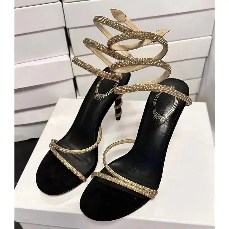 Star style Luxury Crystal Snake Coiled Women Sandals Sexy Stiletto High heels Gladiator Sandals Summer Fashion Party Prom Shoes