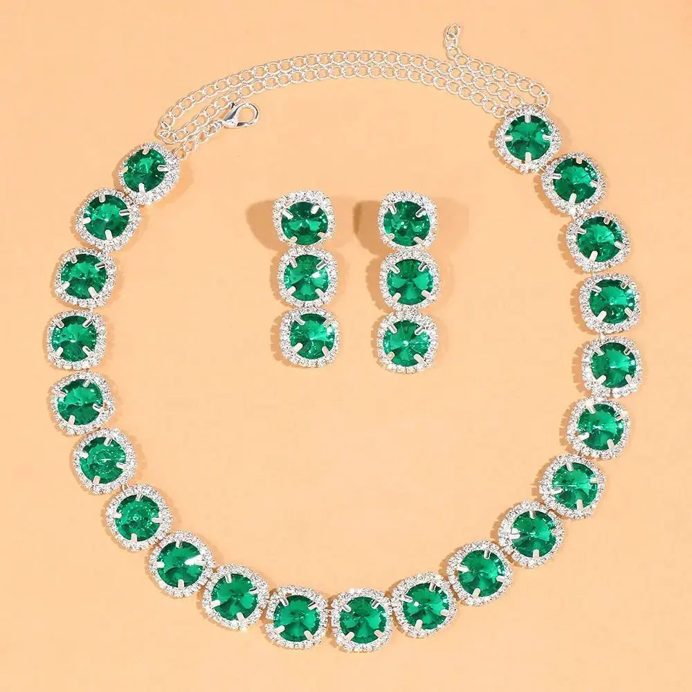 Stonefans Green Crystal Bridal Jewelry Set Necklace Earrings Women Luxury Accessories Rhinestone Party Jewelry Sets Wedding Gift