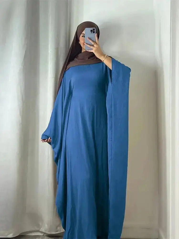 Summer Soft Crepe Like Linen Khimar Butterfly Batwing Abaya Dubai Luxury 2024 Islam Muslim Kaftan Modest Dress For Women Kebaya - haalish