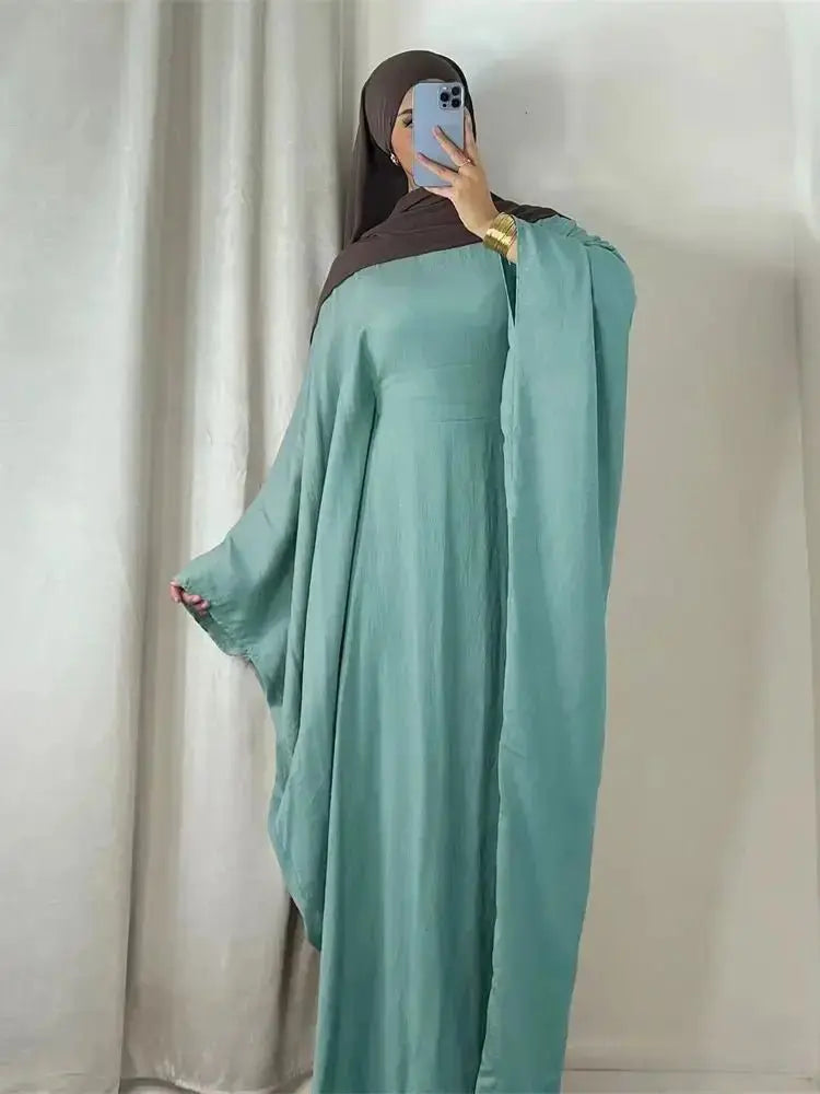 Summer Soft Crepe Like Linen Khimar Butterfly Batwing Abaya Dubai Luxury 2024 Islam Muslim Kaftan Modest Dress For Women Kebaya - haalish