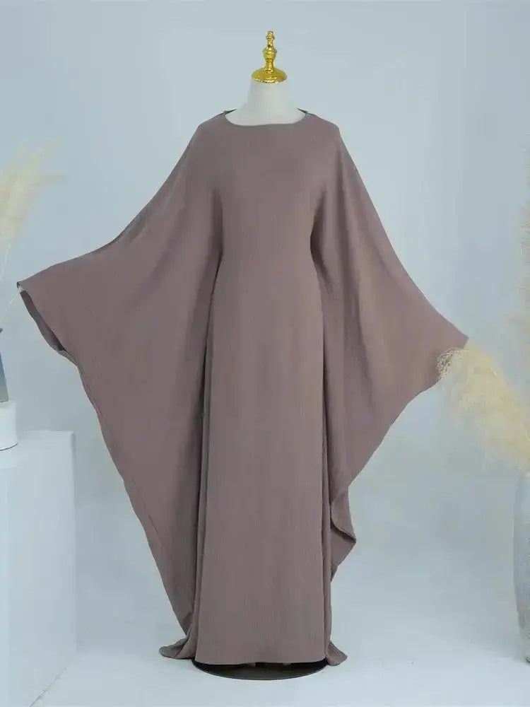 Summer Soft Crepe Like Linen Khimar Butterfly Batwing Abaya Dubai Luxury 2024 Islam Muslim Kaftan Modest Dress For Women Kebaya