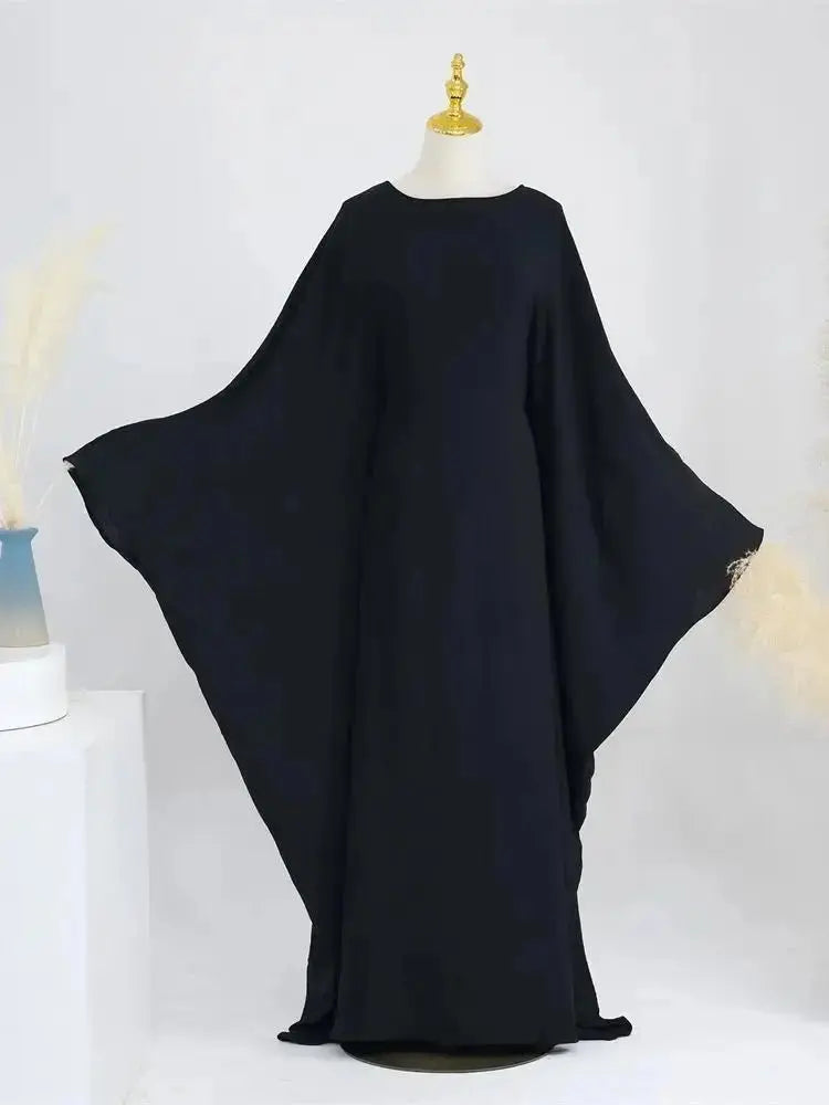 Summer Soft Crepe Like Linen Khimar Butterfly Batwing Abaya Dubai Luxury 2024 Islam Muslim Kaftan Modest Dress For Women Kebaya