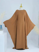 Summer Soft Crepe Like Linen Khimar Butterfly Batwing Abaya Dubai Luxury 2024 Islam Muslim Kaftan Modest Dress For Women Kebaya - haalish