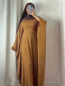 Summer Soft Crepe Like Linen Khimar Butterfly Batwing Abaya Dubai Luxury 2024 Islam Muslim Kaftan Modest Dress For Women Kebaya - haalish