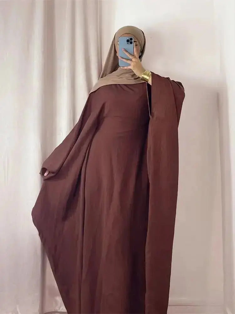 Summer Soft Crepe Like Linen Khimar Butterfly Batwing Abaya Dubai Luxury 2024 Islam Muslim Kaftan Modest Dress For Women Kebaya - haalish