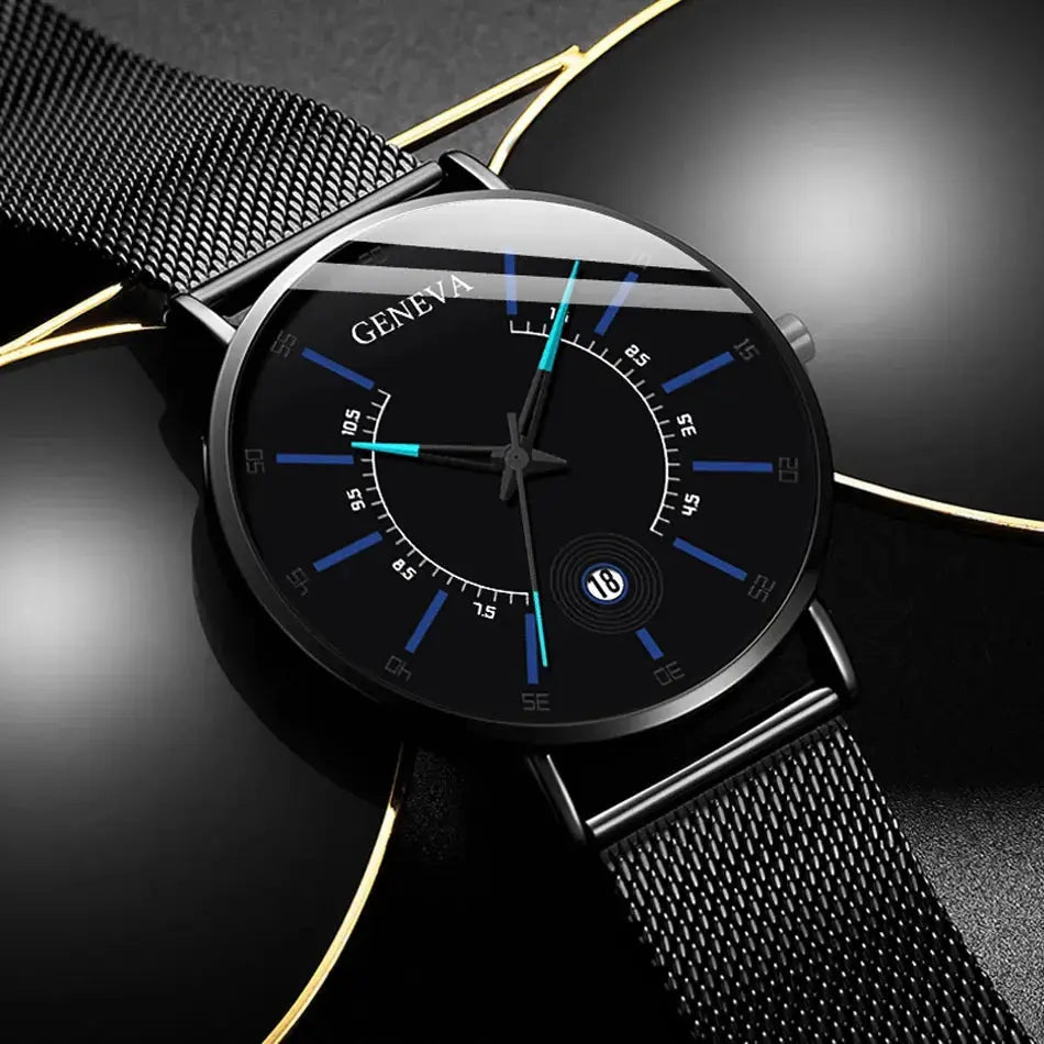 Top New Men Calendar Watches Mens Stainless Steel Mesh Watch Men Business Casual Quartz Watch Relogio Masculino Male Wristwatch