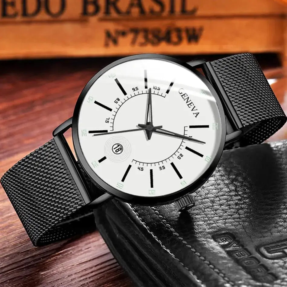 Top New Men Calendar Watches Mens Stainless Steel Mesh Watch Men Business Casual Quartz Watch Relogio Masculino Male Wristwatch