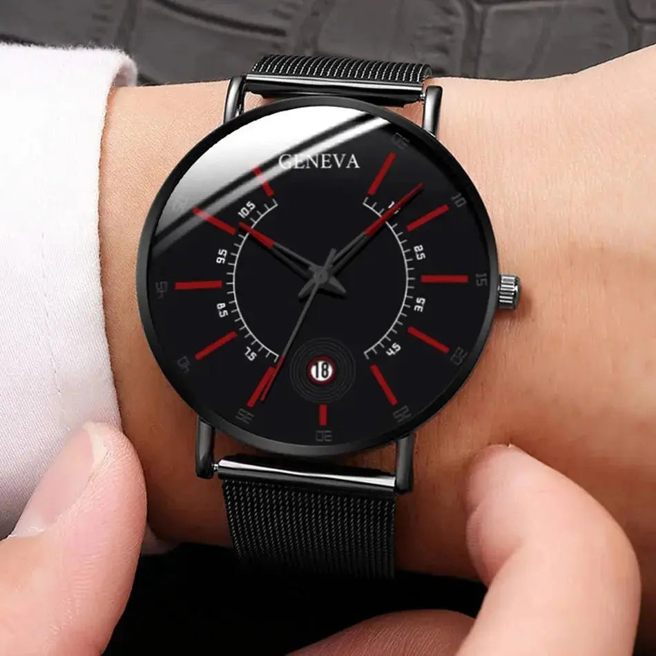 Top New Men Calendar Watches Mens Stainless Steel Mesh Watch Men Business Casual Quartz Watch Relogio Masculino Male Wristwatch