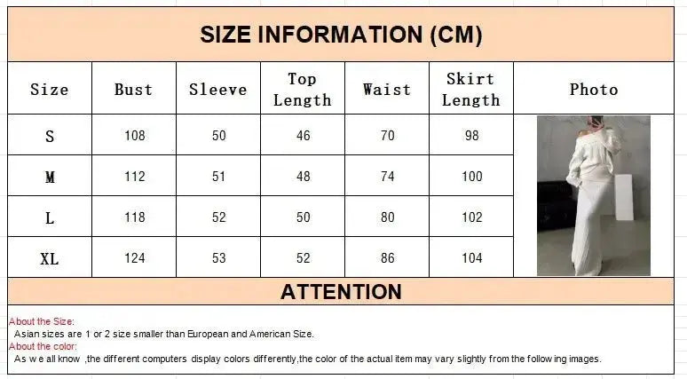 Winter Knitted Two Piece Set for Women Elegant Off Shoulder Sweater Pullover Top Slim Skirt Suit Fashion Office Ladies Outfits - haalish