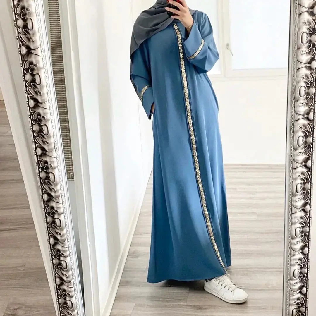 Women Muslim Long Dress Sequin Kaftan Robes Malaysia Dubai Arab Islam Abaya Islamic Clothing Caftan Elegant Splice Maxi Dresses