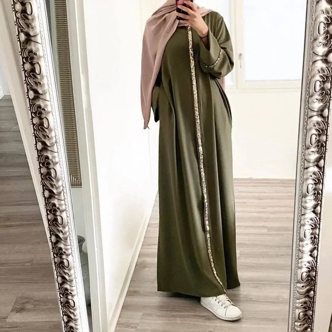 Women Muslim Long Dress Sequin Kaftan Robes Malaysia Dubai Arab Islam Abaya Islamic Clothing Caftan Elegant Splice Maxi Dresses