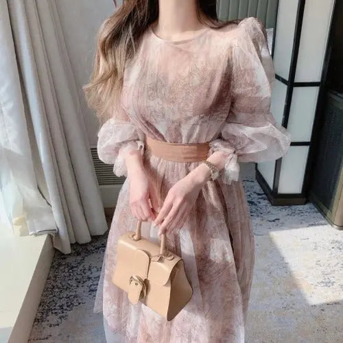 Women's Elegance Retro Puff Sleeve Long Sleeve Dress