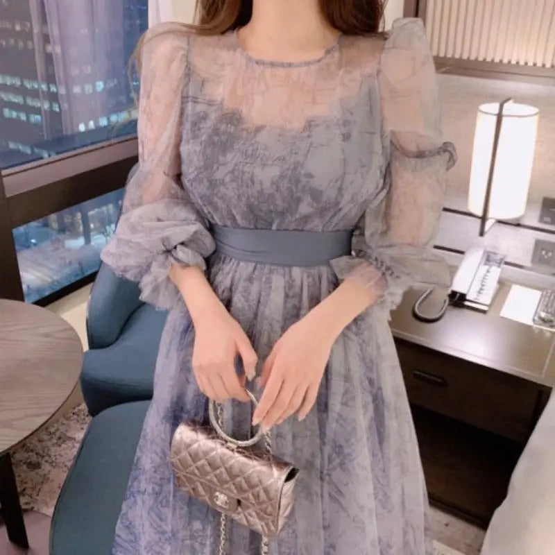 Women's Elegance Retro Puff Sleeve Long Sleeve Dress