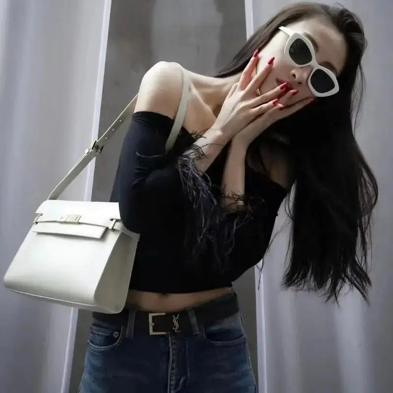 Women's Luxury Designer Handbag Fashion Underarm Bag Top Quality Real Leather Crossbody Shoulder Large Capacity Square Bag