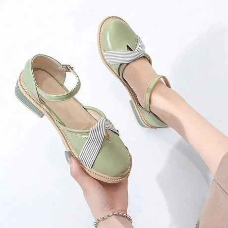 Women's Summer Chunky Heel Bow Round Head Ankle-strap Buckle Sandals