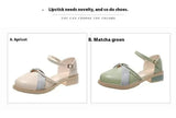 Women's Summer Chunky Heel Bow Round Head Ankle-strap Buckle Sandals