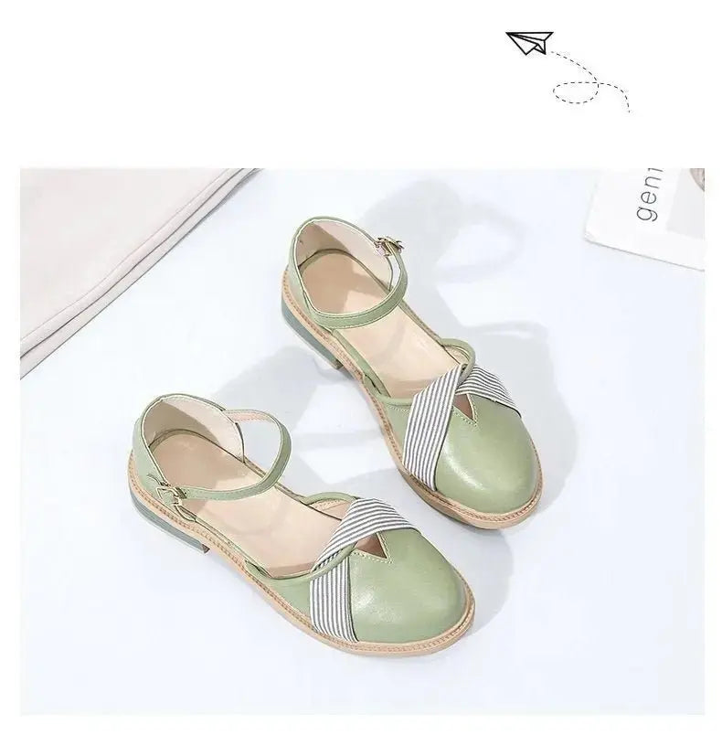 Women's Summer Chunky Heel Bow Round Head Ankle-strap Buckle Sandals