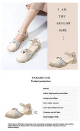 Women's Summer Chunky Heel Bow Round Head Ankle-strap Buckle Sandals