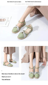 Women's Summer Chunky Heel Bow Round Head Ankle-strap Buckle Sandals