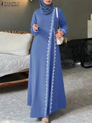 ZANZEA Spring Lace Crochet Maxi Dress Muslim Turkey Abaya Elegant Loose Vestidos Women Long Sleeve O Neck IsIamic Robe Kaftan - haalish