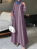 ZANZEA Spring Lace Crochet Maxi Dress Muslim Turkey Abaya Elegant Loose Vestidos Women Long Sleeve O Neck IsIamic Robe Kaftan - haalish