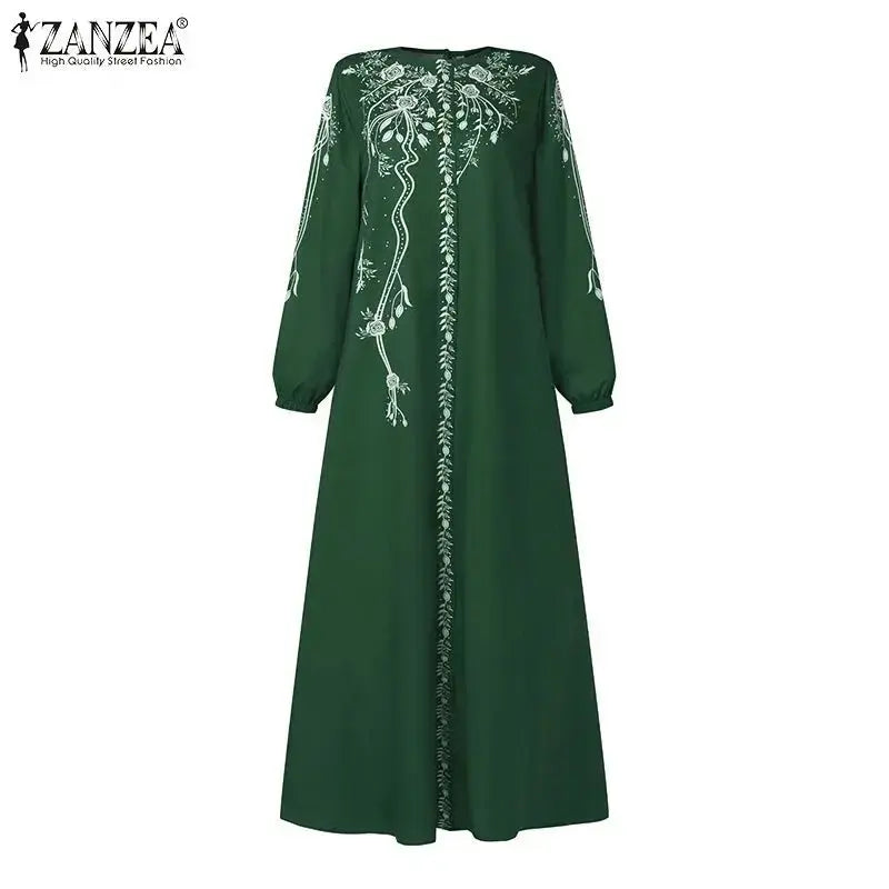 ZANZEA Turkey Islamic Autumn Maxi Vestidos Muslim Hijab Loose Bohemian Women Long Dresses Floral Print Holiday Casual Abaya Robe - haalish