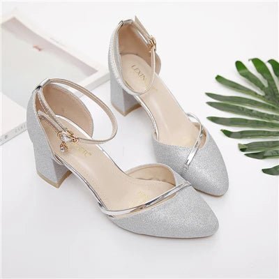 Cresfimix bridal sexy wedding party square heel pumps for ladies women fashion golden high heel shoes silver high heels a5574 - haalish