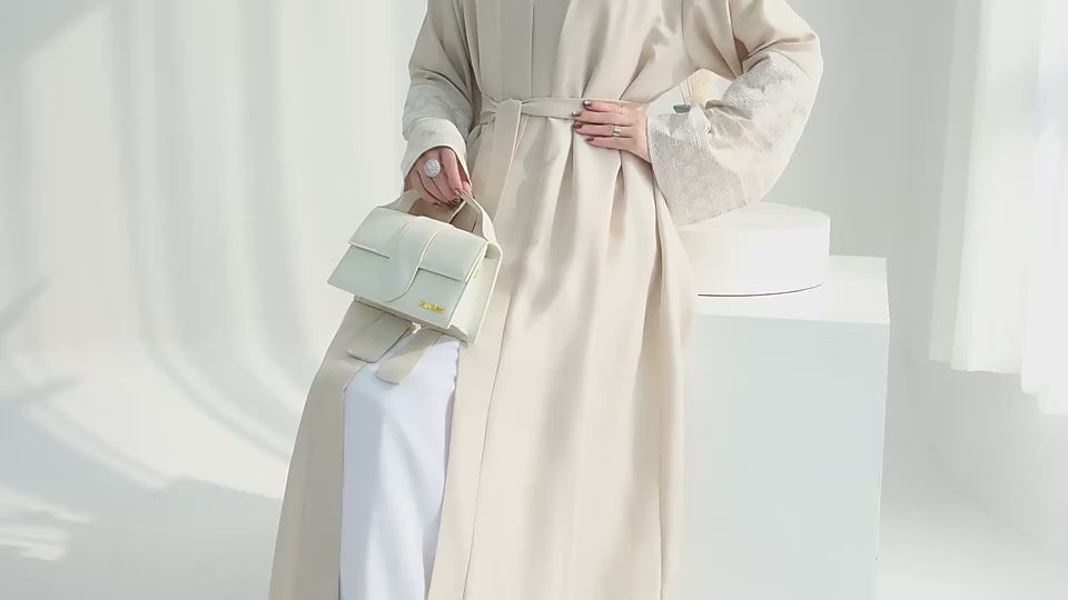 Fashion Embroidery Kimono Abaya with Belt