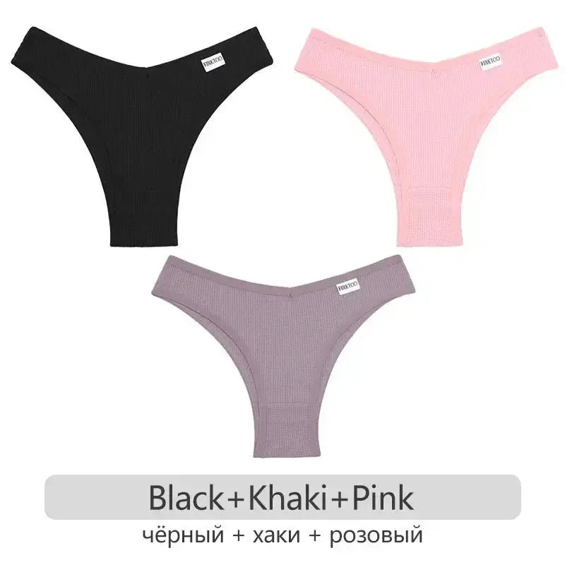 3Pcs/set Women Cotton Brazilian Panties S-XL Waffle Style Underpants Ladies Cotton Underwear Comfortable Soft Female Lingerie