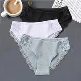 FINETOO 3Pcs/set Women Cotton Panties M-2XL Low-Rise Underwear Trendy Patchwork Lace Briefs Female Soft Underpants Lingerie 2022