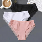 FINETOO 3Pcs/set Women Cotton Panties M-2XL Low-Rise Underwear Trendy Patchwork Lace Briefs Female Soft Underpants Lingerie 2022