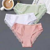 FINETOO 3Pcs/set Women Cotton Panties M-2XL Low-Rise Underwear Trendy Patchwork Lace Briefs Female Soft Underpants Lingerie 2022