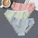 FINETOO 3Pcs/set Women Cotton Panties M-2XL Low-Rise Underwear Trendy Patchwork Lace Briefs Female Soft Underpants Lingerie 2022